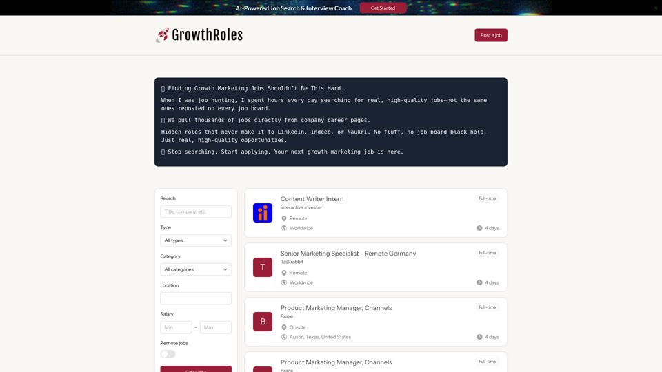 GrowthRoles.com | Top Growth Marketing Jobs & Careers