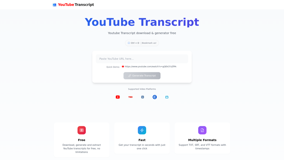 Free YouTube Transcript Generator & Download - YouTube Transcript