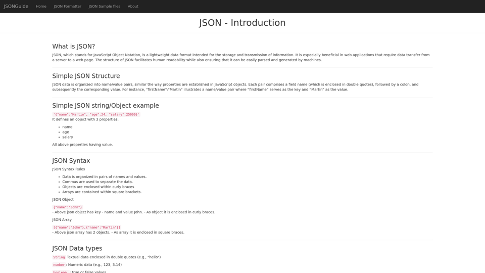 JSON Introduction - JSONGuide