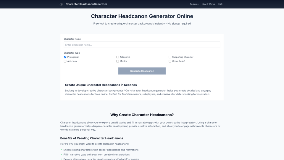 Character Headcanon Generator | Free Online Tool Character Headcanon Generator | Free Online Tool