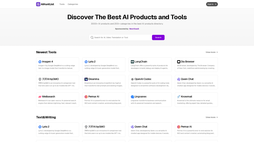 Best AI Products Directory & AI Tools List – AIHuntList.com