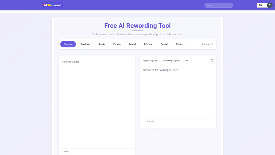 AI Reword Tools - AI Rewrite Text Online free, no login, no registration