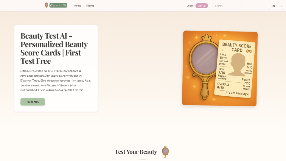 Beauty Test AI | Personalized Beauty Score Cards | First Test Free Beauty Test AI | Personalized Beauty Score Cards | First Test Free