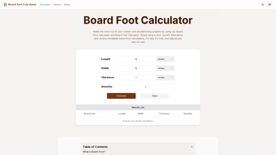 Board Foot Calculator - Calculate Board Feet Online