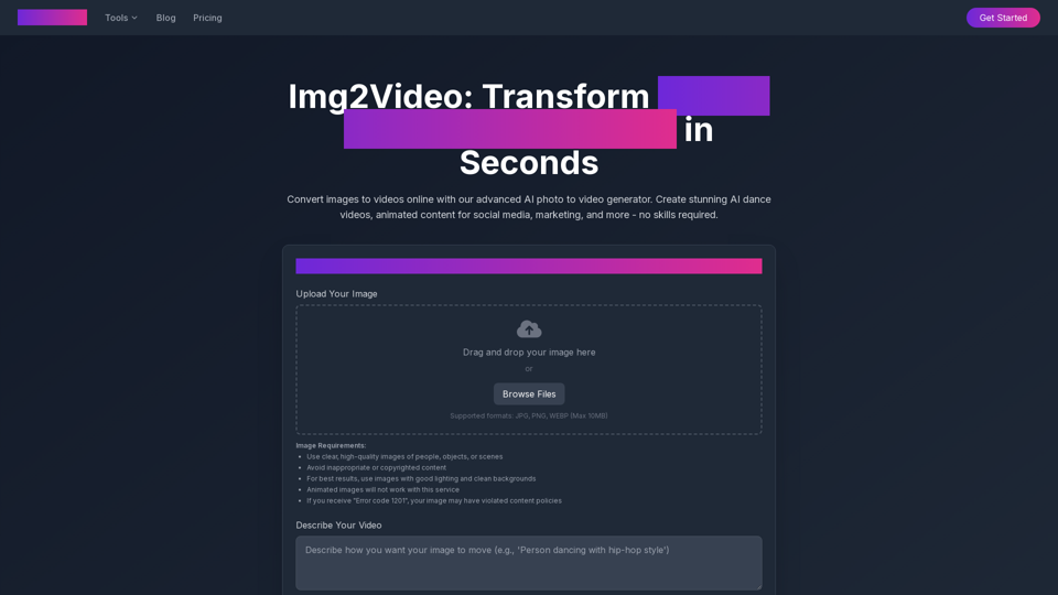 Img2Video - AI Image to Video Converter | Transform Photos into Dynamic Videos