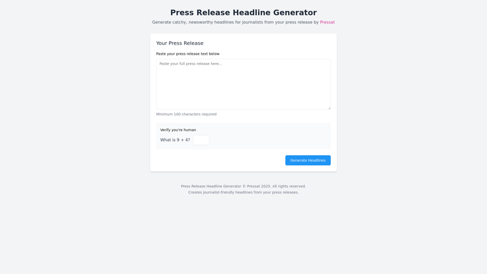 Press Release Headline Generator
