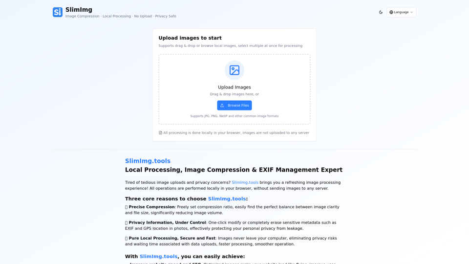 SlimImg - Image Compression Tool | No Upload Needed