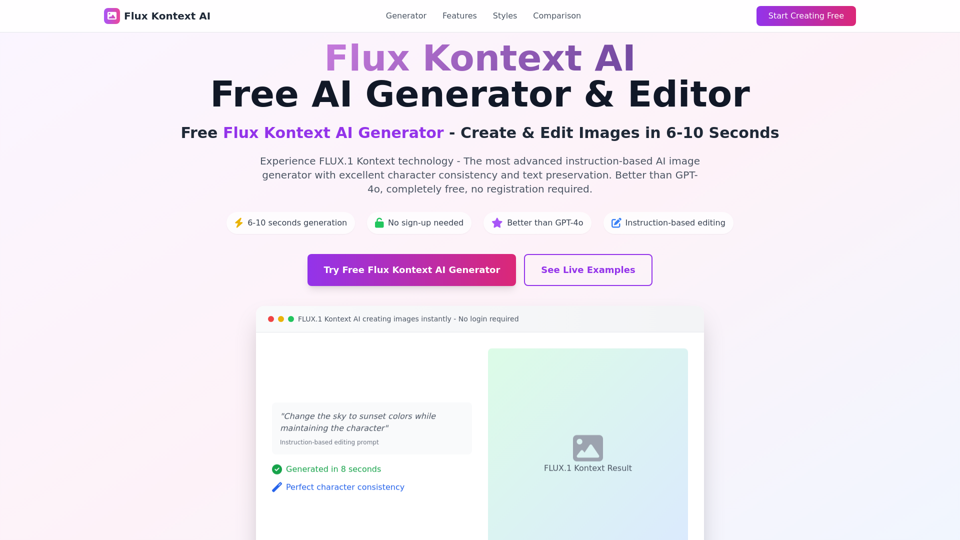Free Flux Kontext AI Generator | Best AI Image Generator & Editor 2025