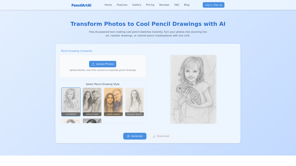 Cool Pencil Drawings - AI Photo to Pencil Sketch Converter