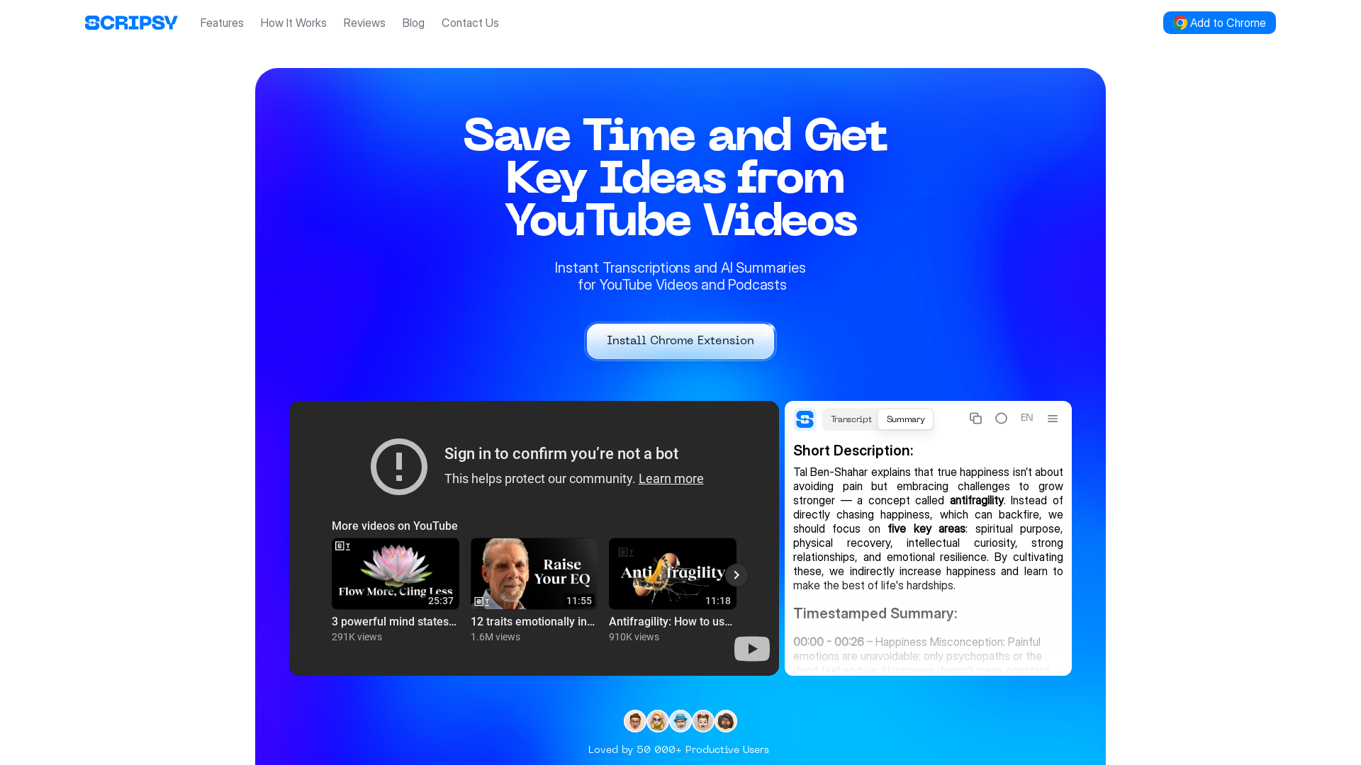 YouTube Transcriber and YouTube Summarizer with AI — Scripsy