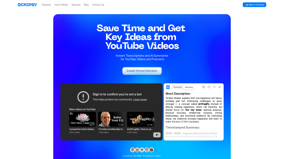 YouTube Transcriber and YouTube Summarizer with AI — Scripsy