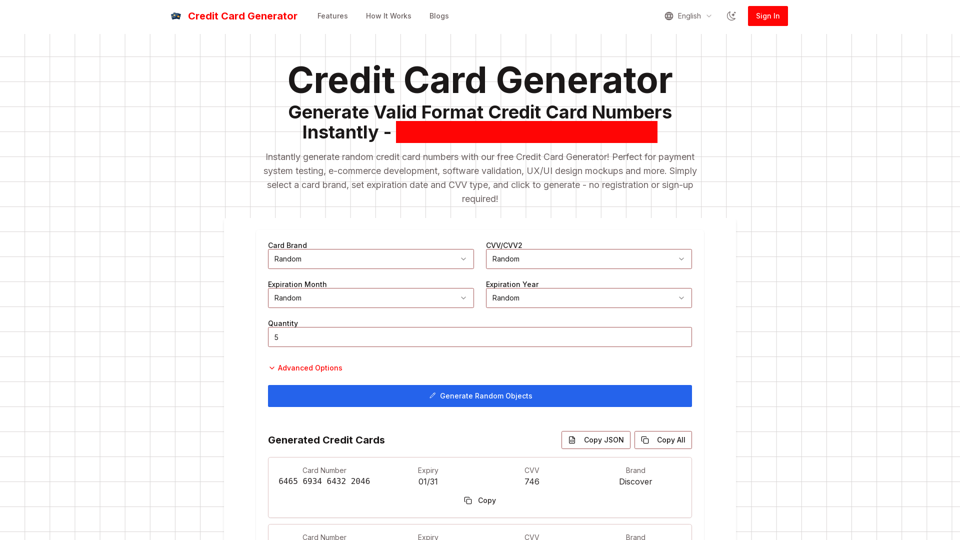 Credit Card Generator | Create Valid Format Credit Card Numbers Instantly