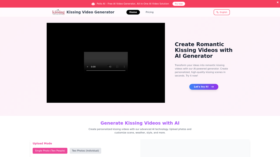 Create Custom Romance Videos Online | Kissing Video Generator