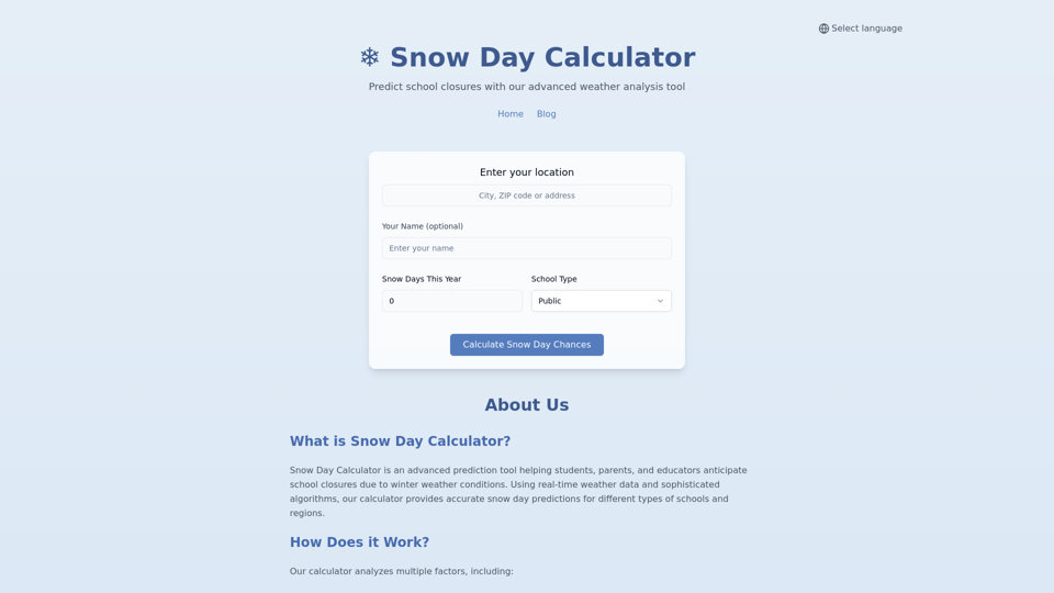 Snow Day Calculator screenshot