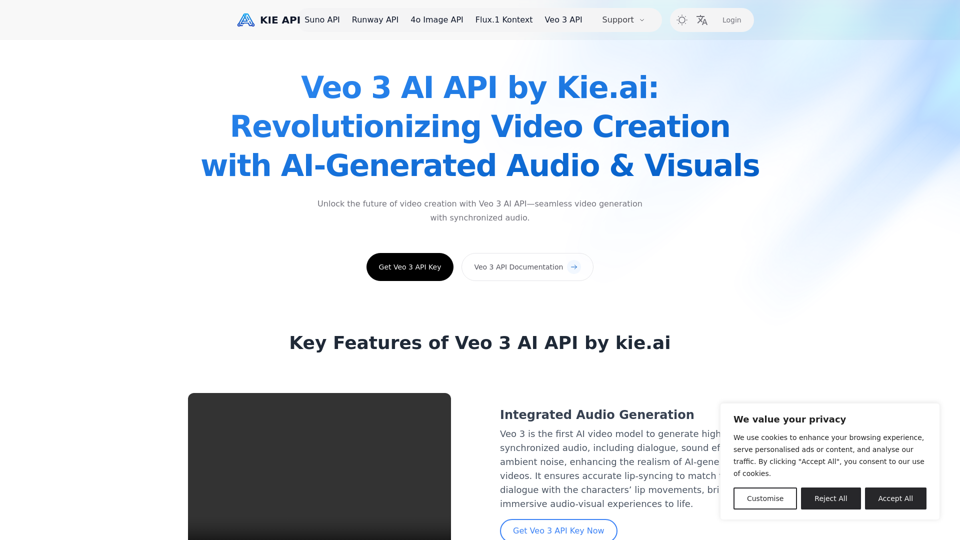 Free Veo 3 AI API by Kie.ai - Create High-Quality Videos with Audio and Visuals