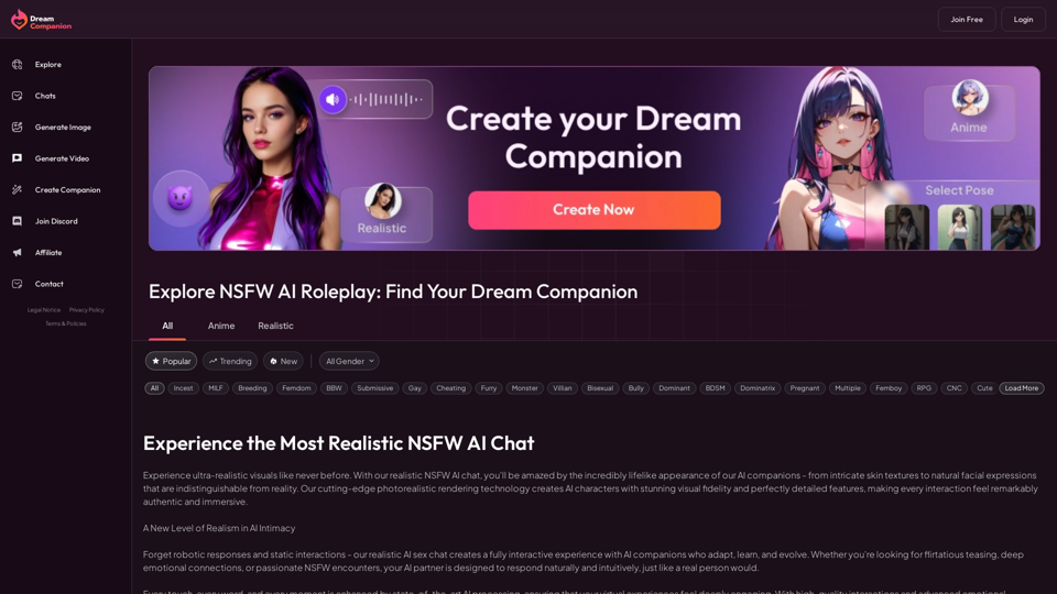 Unfiltered NSFW AI Chat – Interactive AI Characters & AI Companions