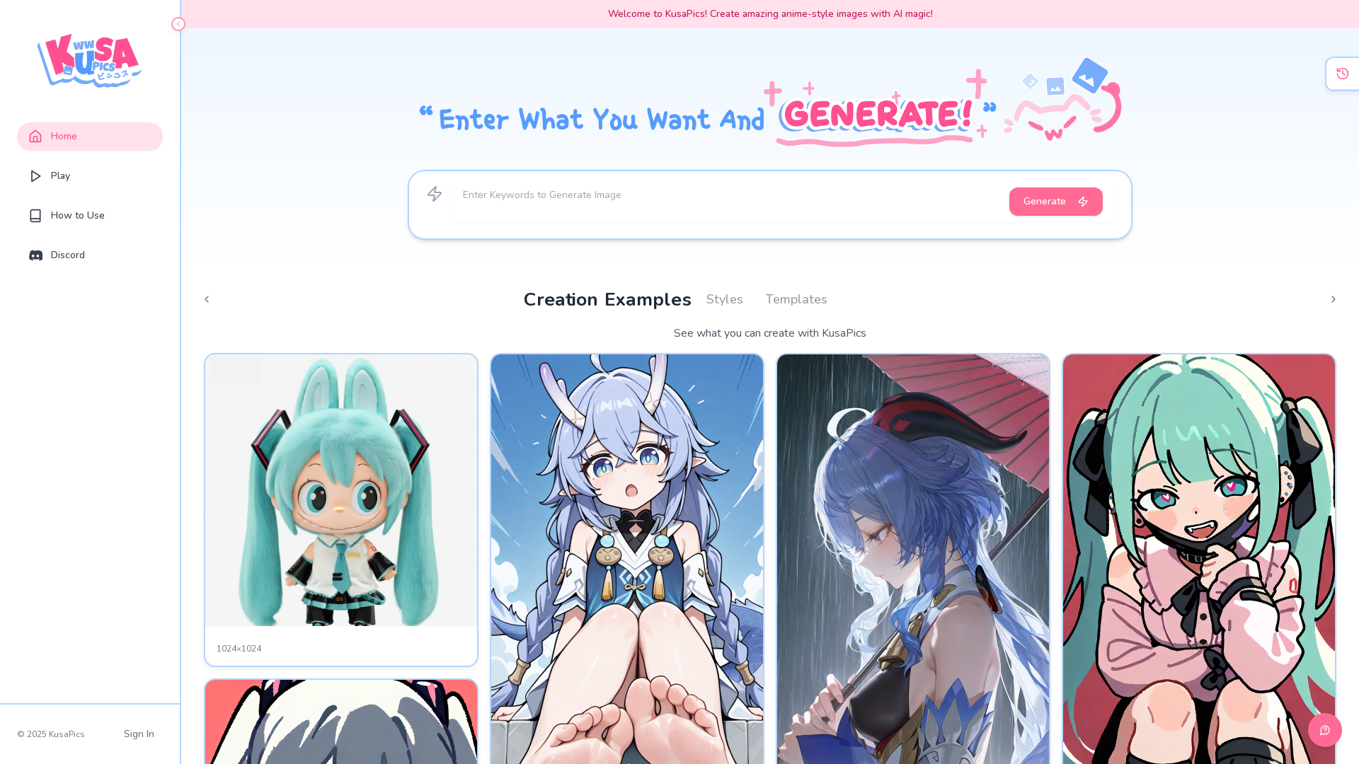KusaPics – Free Anime & OC AI Art Generator