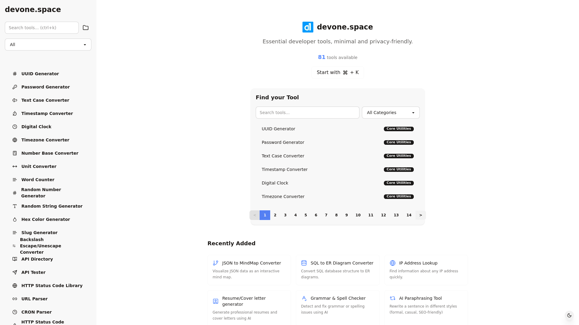 devone.space – 75+ developer tools in one place