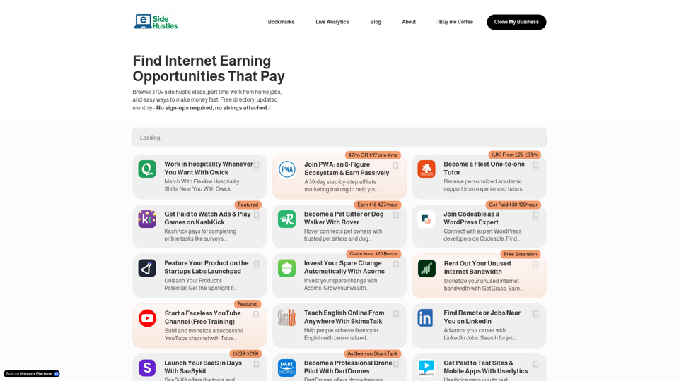 The #1 Online Side Hustles Directory screenshot