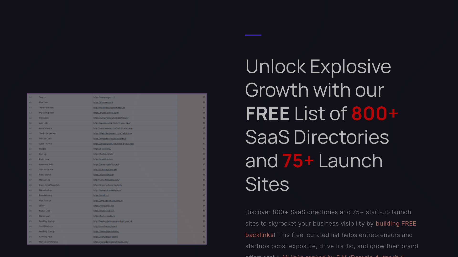 Linkto: Download a FREE database of 800+ SaaS Directories and 75+ Launch Sites!