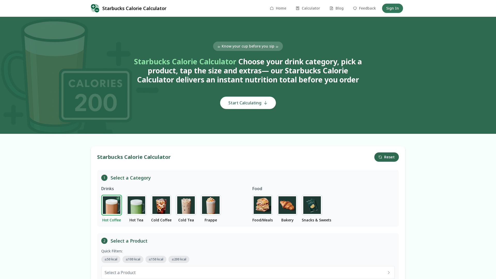 Starbucks Calorie Calculator