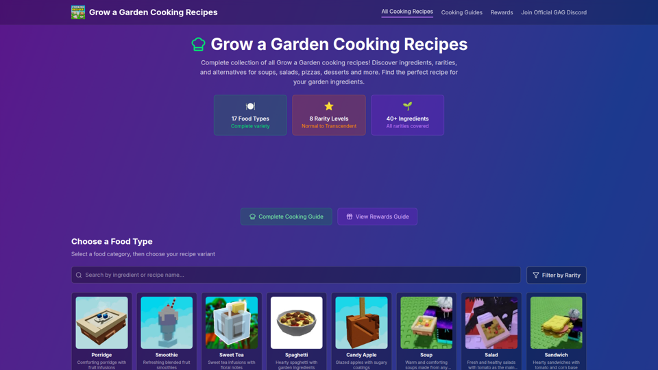 Grow a Garden Cooking Recipes Guide screenshot