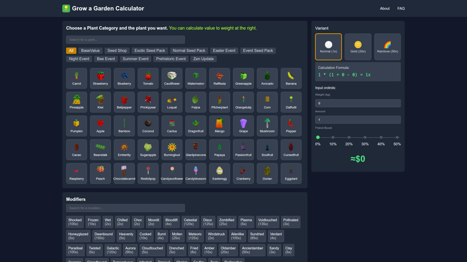 Grow a Garden Calculator screenshot