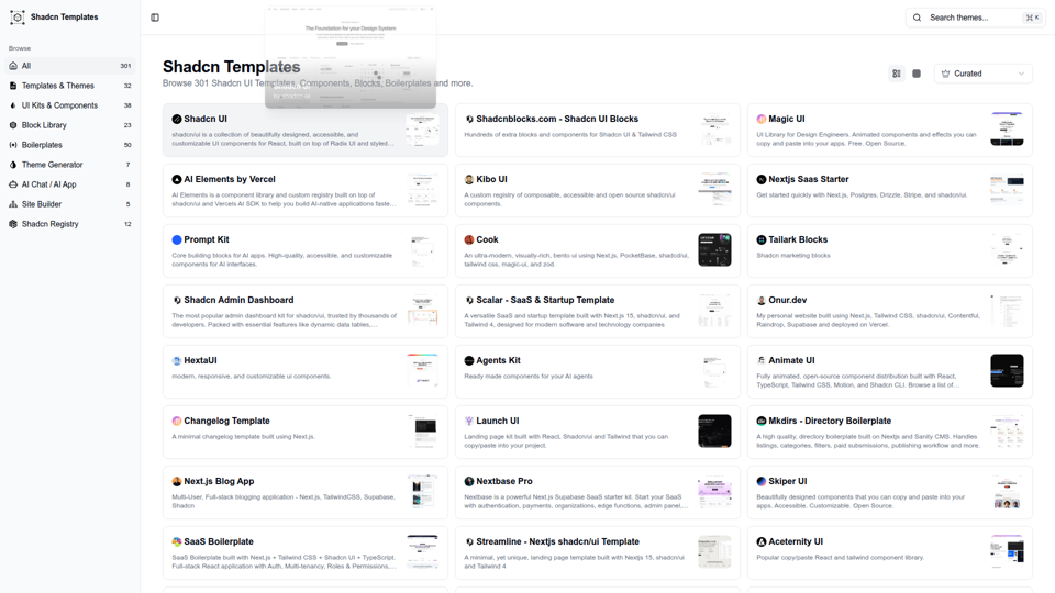 Shadcn Templates screenshot