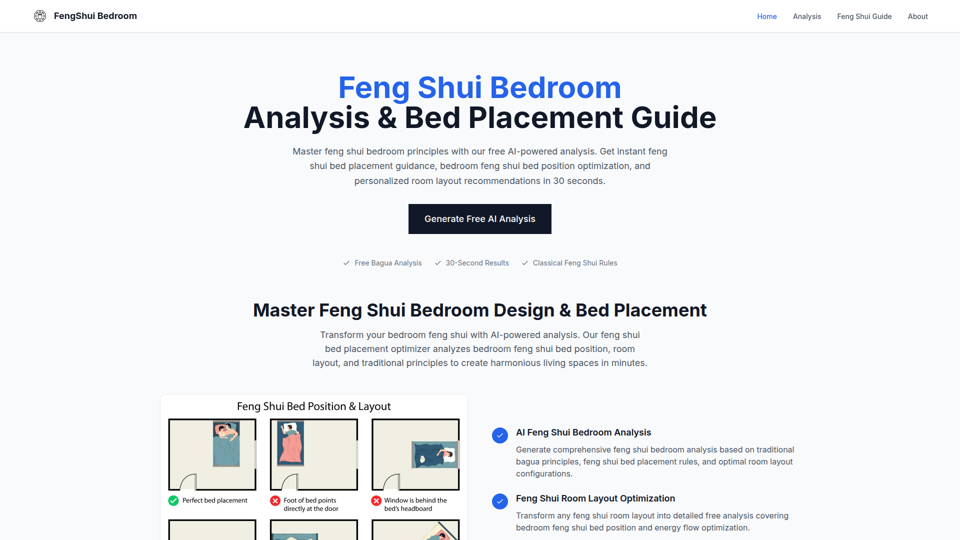 Free Feng Shui Bedroom Analysis & Bed Placement Guide screenshot
