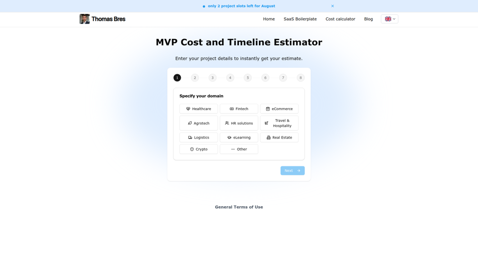 MVP Cost and Timeline Estimator screenshot