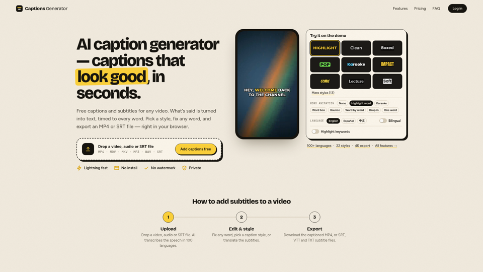 Free AI Caption & Subtitle Generator screenshot