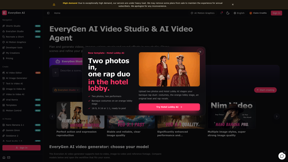 EveryGen AI Video Generator & Creative Studio screenshot