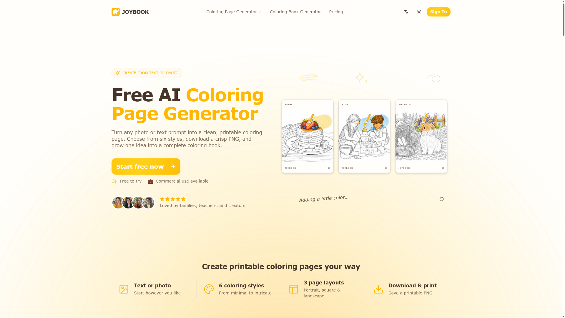 Free AI Coloring Page Generator & Printable Pages screenshot
