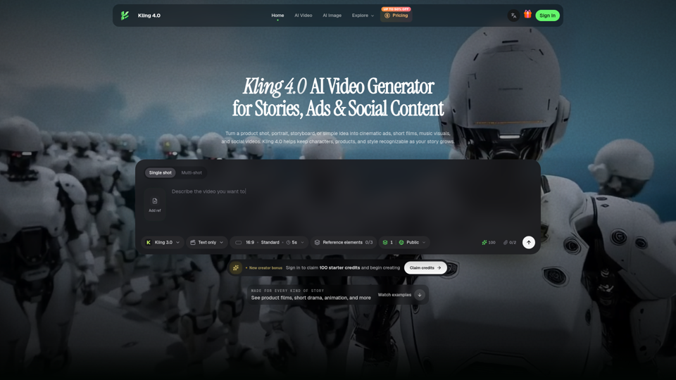 Kling 4.0 AI Video Generator for Stories, Ads & Social screenshot