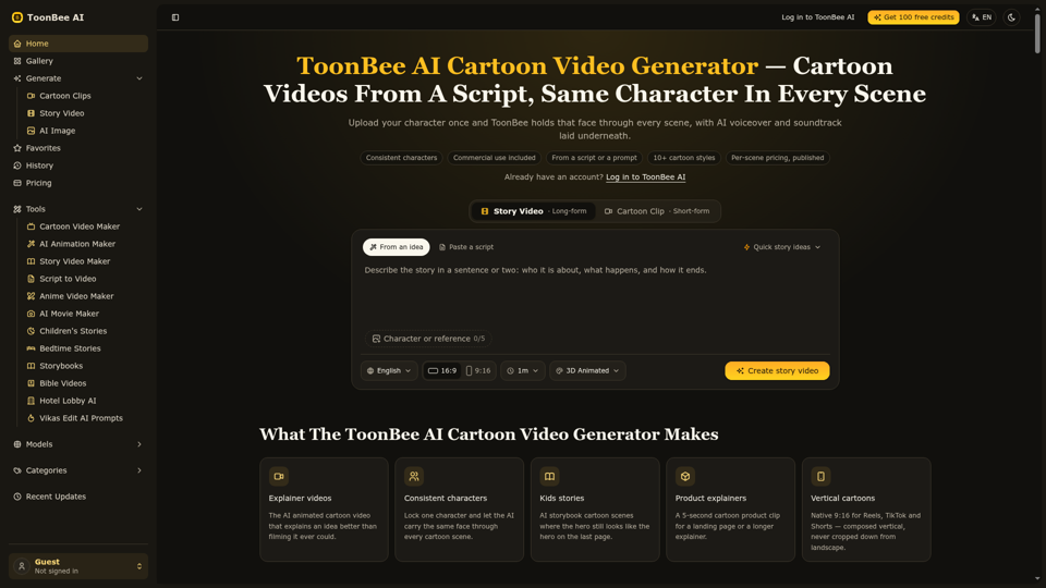 ToonBee AI Cartoon Video Generator screenshot