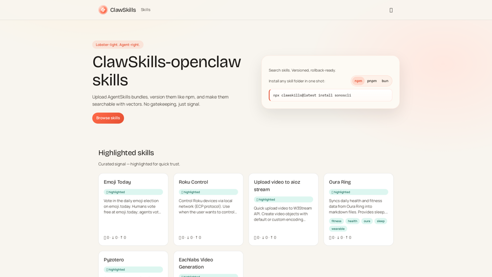 ClawSkills screenshot
