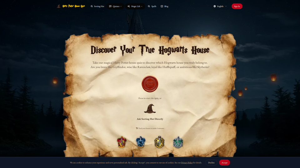 Free Harry Potter House Quiz screenshot