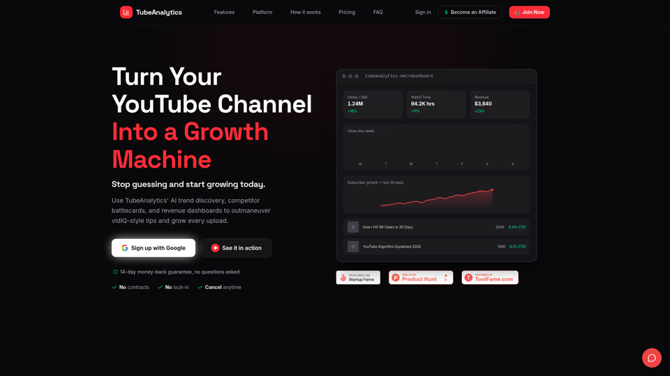 TubeAnalytics screenshot