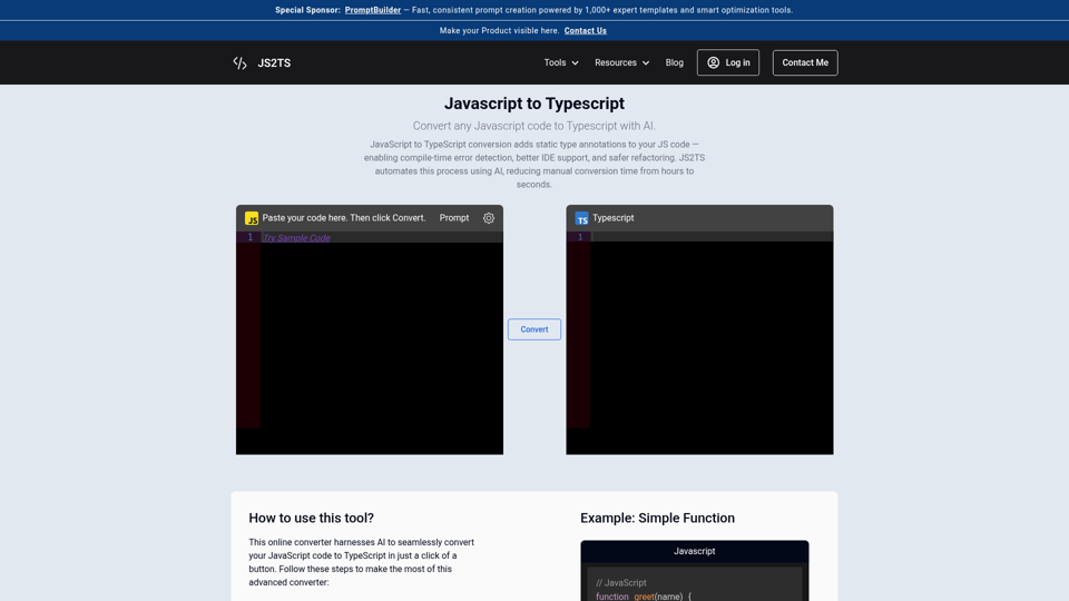 JavaScript to TypeScript Converter (AI) screenshot