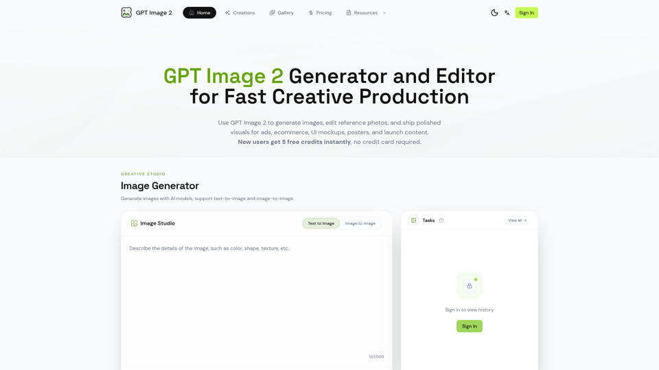 GPT Image 2 图像生成器与编辑器，助力创意生产 screenshot