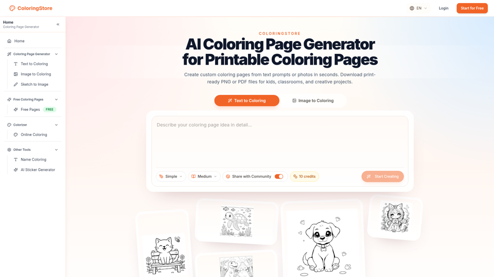 AI Coloring Page Generator & Printable Pages screenshot