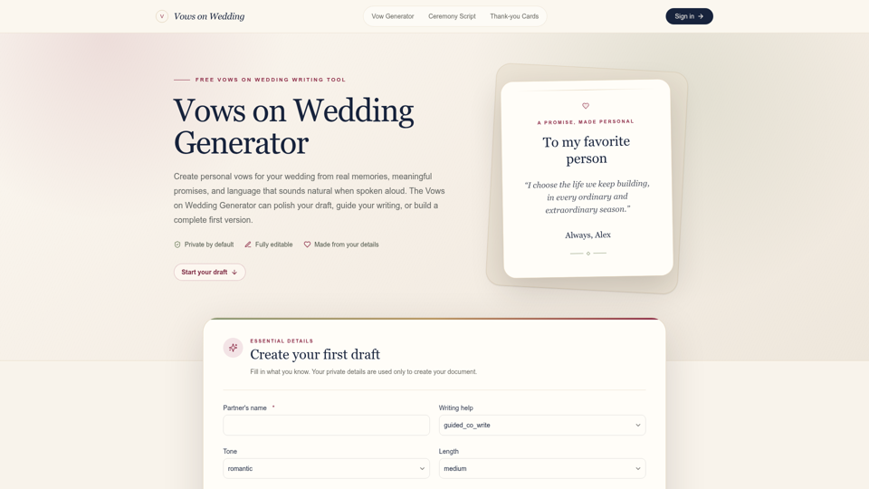 Vows on Wedding Generator screenshot
