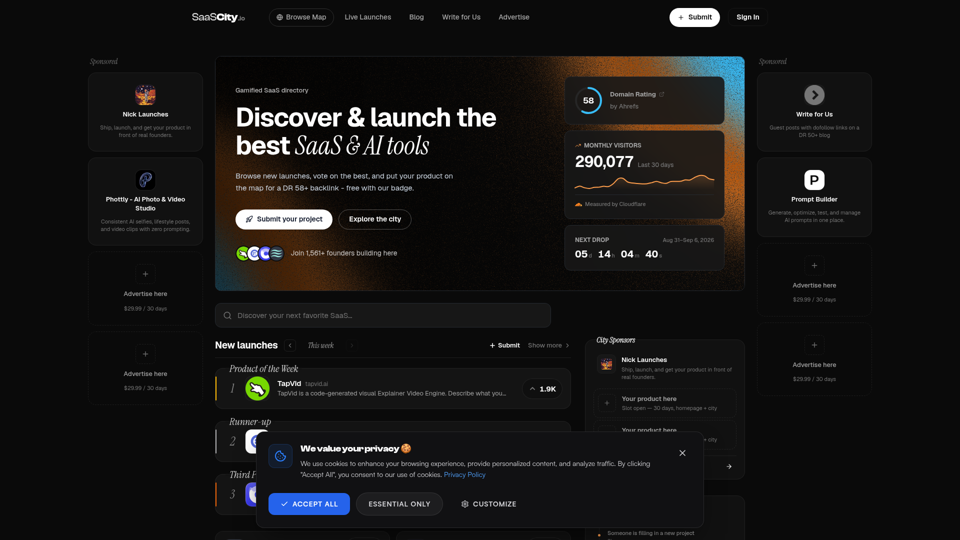 Gamified SaaS Directory & Launch Map screenshot