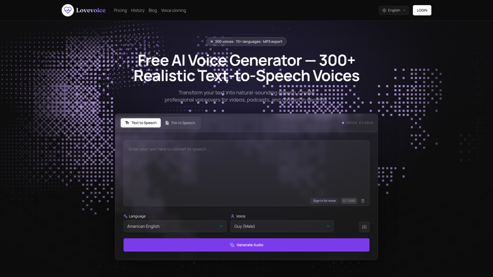 Lovevoice AI Voice Generator screenshot