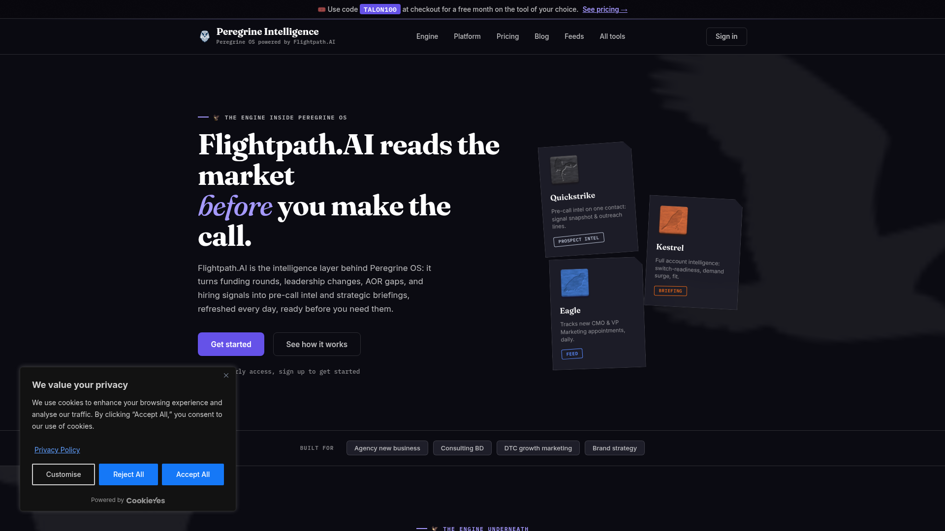 Peregrine OS · Market Intelligence Before the Call screenshot
